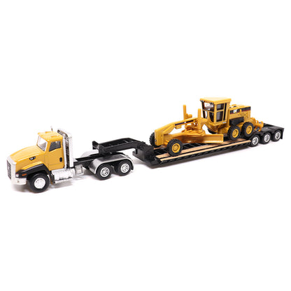 1:87 Scale Cat CT660 Day Cab Tractor with Lowboy Trailer and Cat 163H Motor Grader